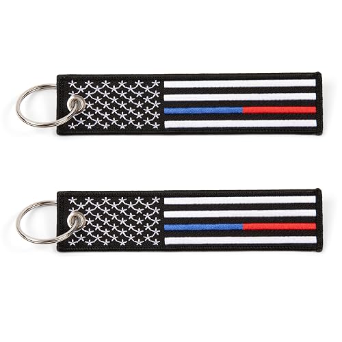 Great 1 Thin Blue Red Line American Flag Keychain