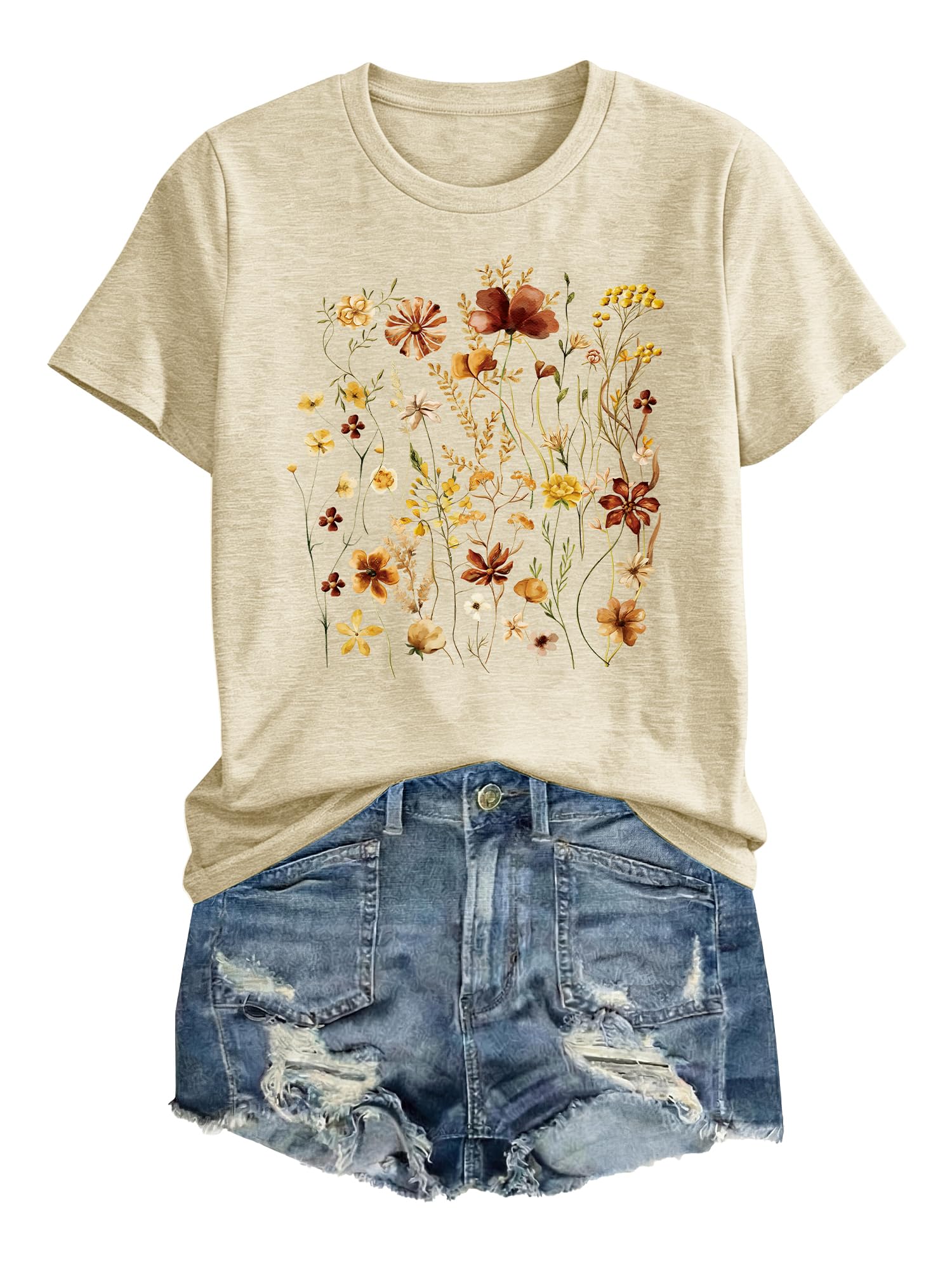 Anbech Women Dandelion Print T Shirts Summer Short Sleeve Graphic Tees | Cute Dandelion Paw Print Tshirt Casual Crewneck Loose Fit Flower T-shirts Teen Girls Colorful Comfy and Soft Daily Wear