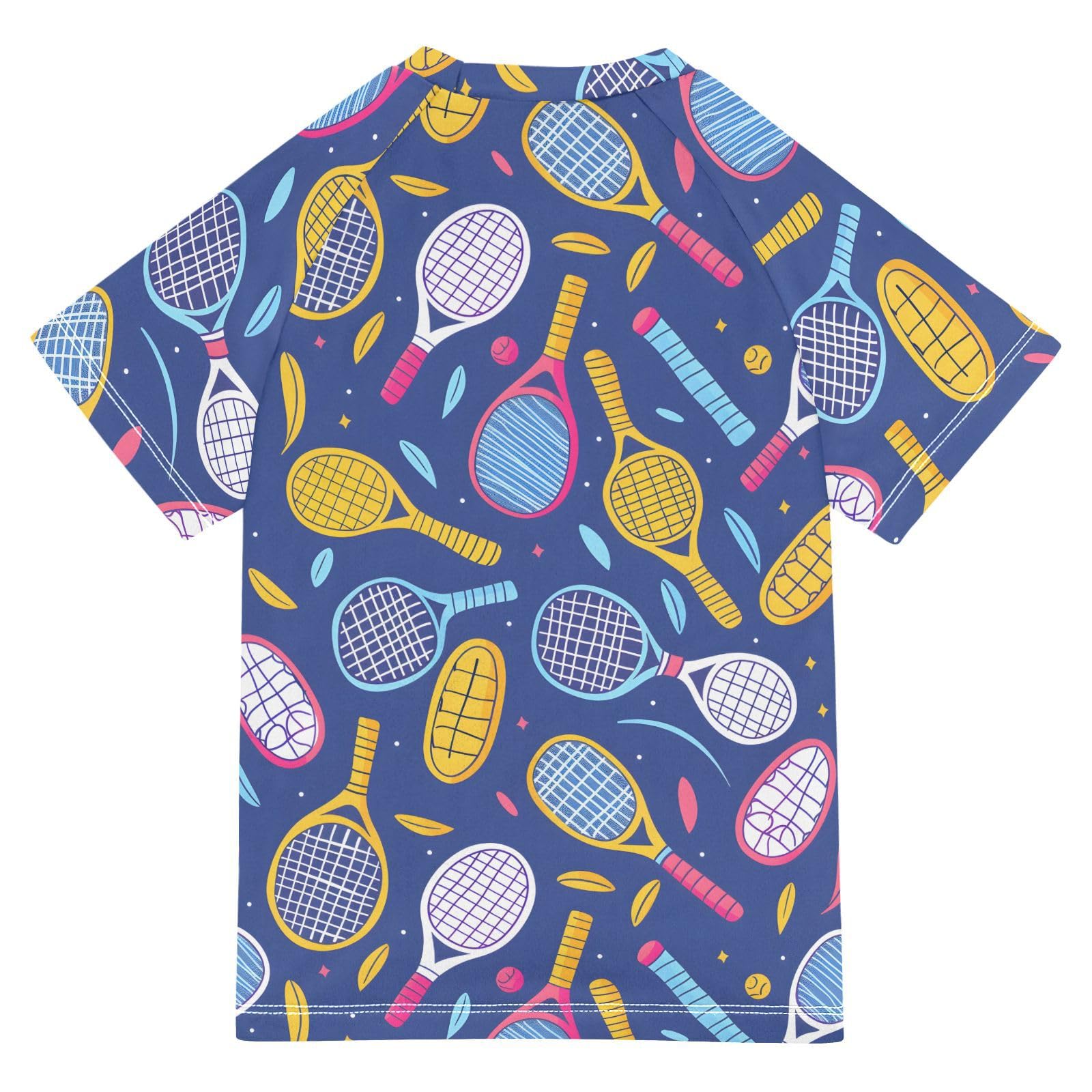ALAZA Kids Rash Guard Toddler Swim Shirt Boy Girls Racket Racquet UPF 50+ Short Sleeve 4T