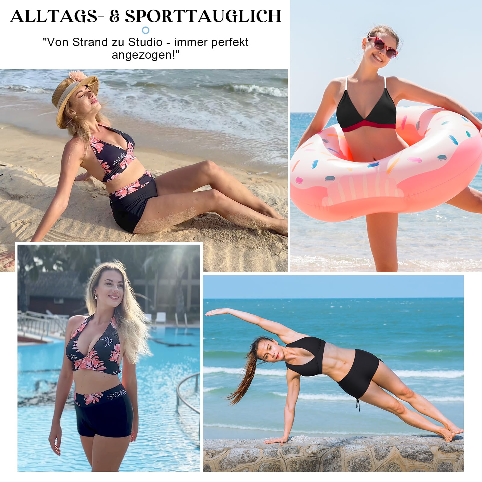 Durio Bikini Damen Set - Push up Bikini-Set Sport für Damen Sexy Oberteil Sportlich Boxer Shorts Farbblock Zweiteiliger mit Träger Verstellbar Hohe Taille Badeanzug Bademode