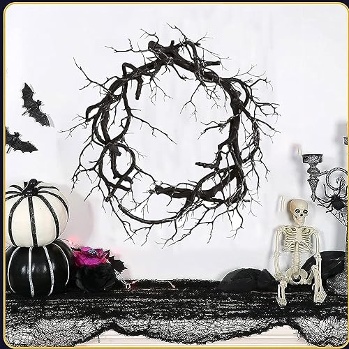 Miniatura 8 de Regalos de corona de Halloween, decoración de Halloween, corona negra con luces, coronas de otoño de Halloween para puerta delantera, corona de