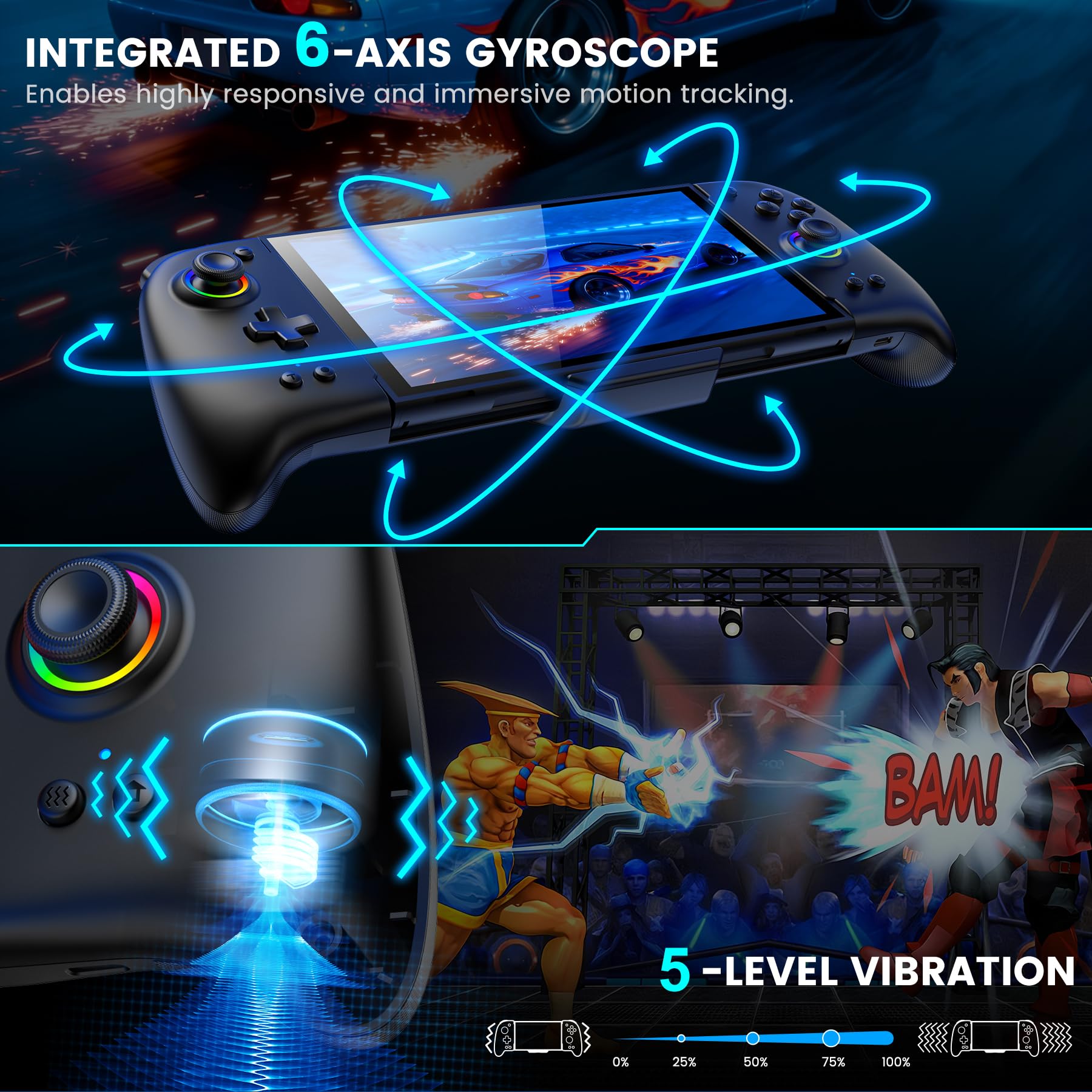 BEBONCOOL GAMING Switch Controller für Nintendo Switch 2, Bluetooth Remote für Handheld-Modus mit 1000mAh, Programmierbare, 6-Achsen-Gyro, Vibration, Turbo Großer Griff Switch 2 Controller JC400