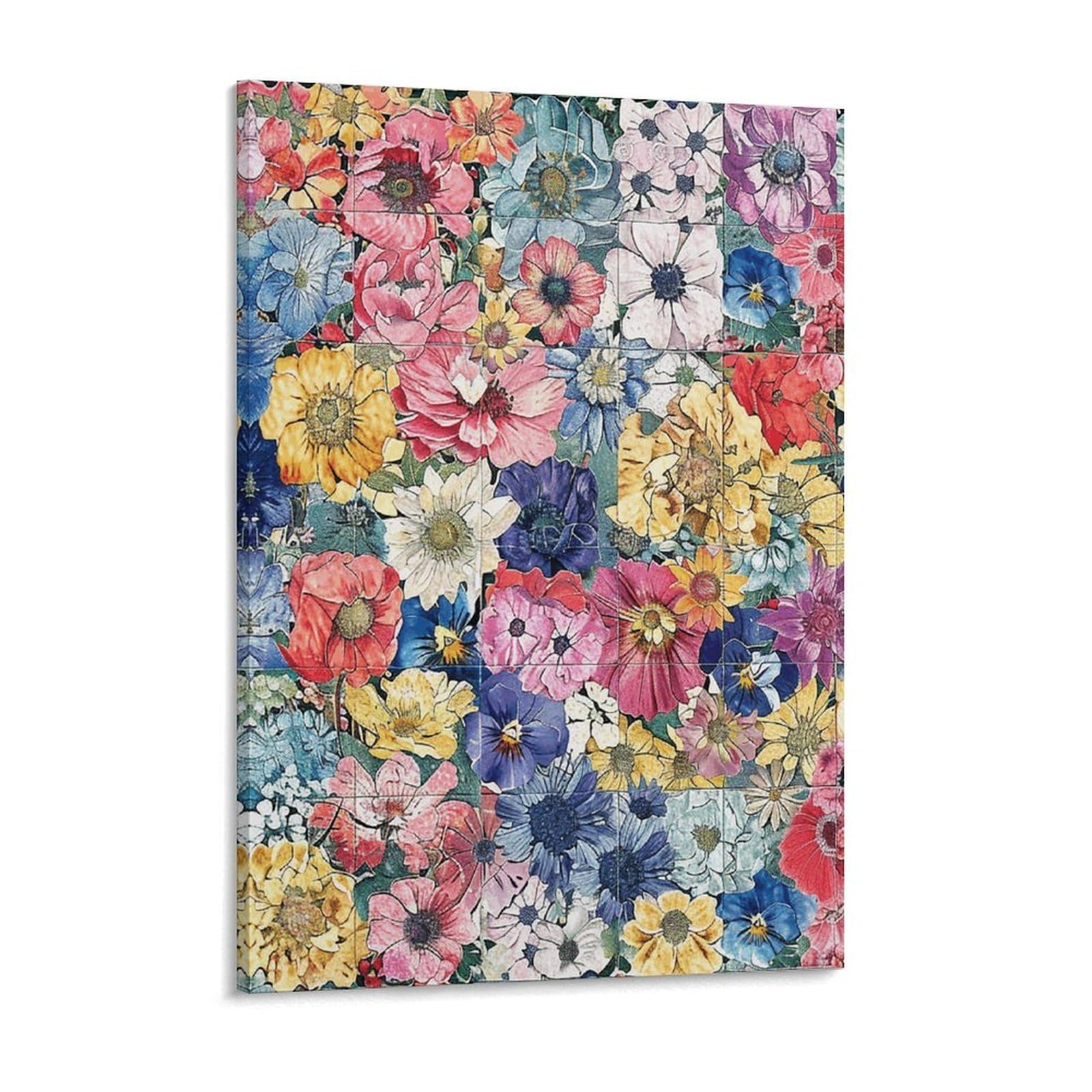 Flower Collage Pattern Canvas Wall Art for Bedroom 18x24inch Canvas Prints Artwork for Walls Modern Picture Artwork Painting for Living Room Aesthetic Wall Paintings for Bathroom Kitchen Offi