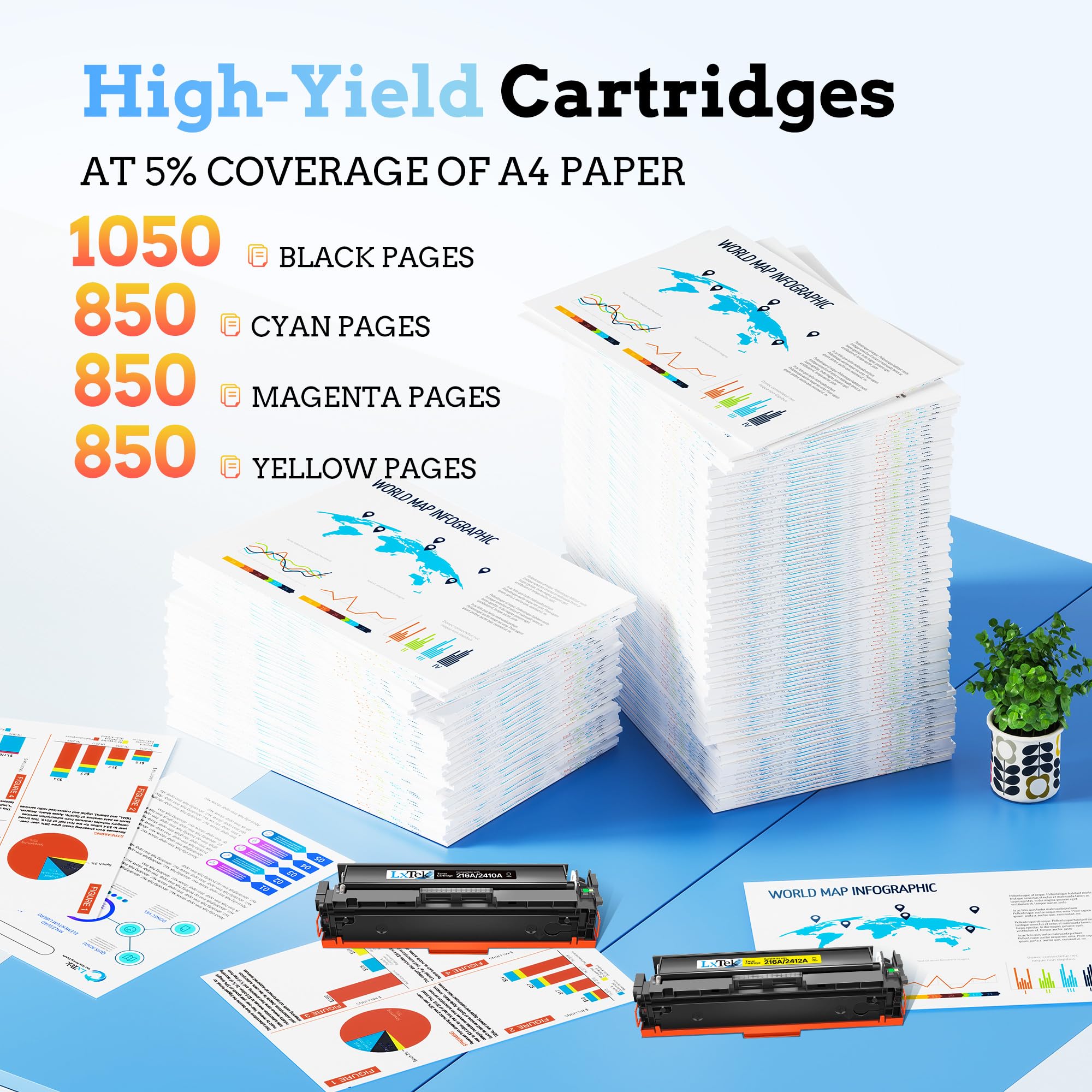 LxTek 216A Con Chip Cartucce Toner Compatibili per HP 216A W2410A Toner per HP Color Laserjet Pro MFP M183fw M182n M183fdw M182nw M155a M155dw M155nw M182 M155 (Nero Ciano Giallo Magenta, 4-Pack) - Vista 3