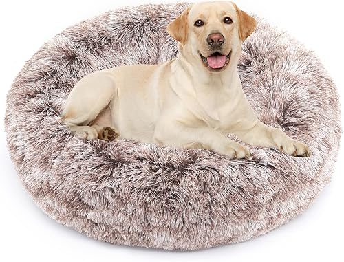 Miniatura 16 de NOYAL Cama calmante en forma de dona para perros y gatos pequeños a medianos. Cama para mascotas de pelo sintético de felpa antiansiedad con funda