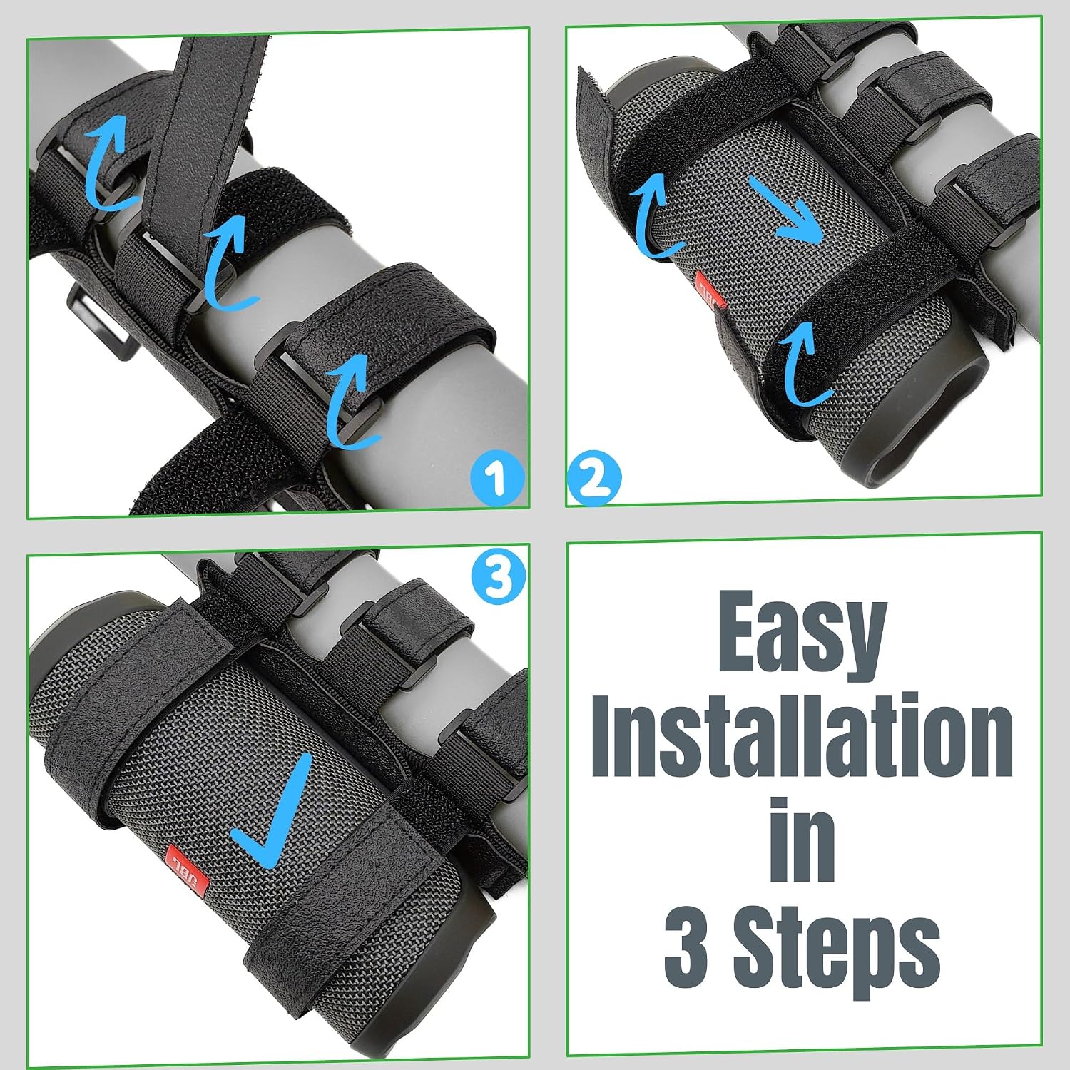 Speaker Mount for Golf-Cart - Adjustable Waterproof Hook and Loop Strap Holder for J.B.L. Flip Series and Charge Series, on Railing or Frame of Bicycle, Bike, Scooter, UTV, ATV, Motorcycle, Stroller