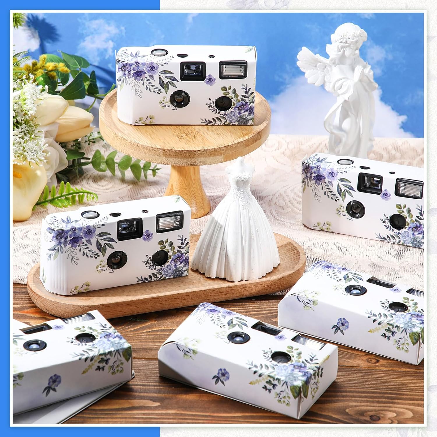 Kanayu 10 Pack Disposable Camera for Wedding Floral 35mm Single Use Film Camera with Flash One Time Use Camera for Anniversary Concert Travel Camp Party Supply Gift Honeymoon(Blue Poppy)