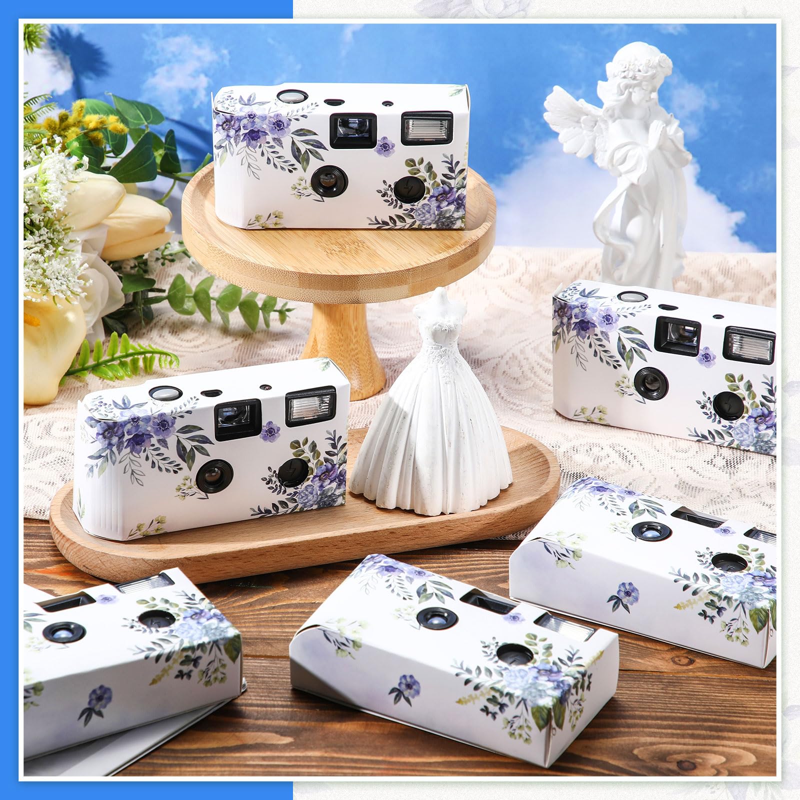 Kanayu Lot de 10 appareils photo jetables pour mariage, motif floral, 35 mm, appareil photo film à usage unique avec flash, appareil photo à usage unique pour anniversaire, concert, voyage, camping