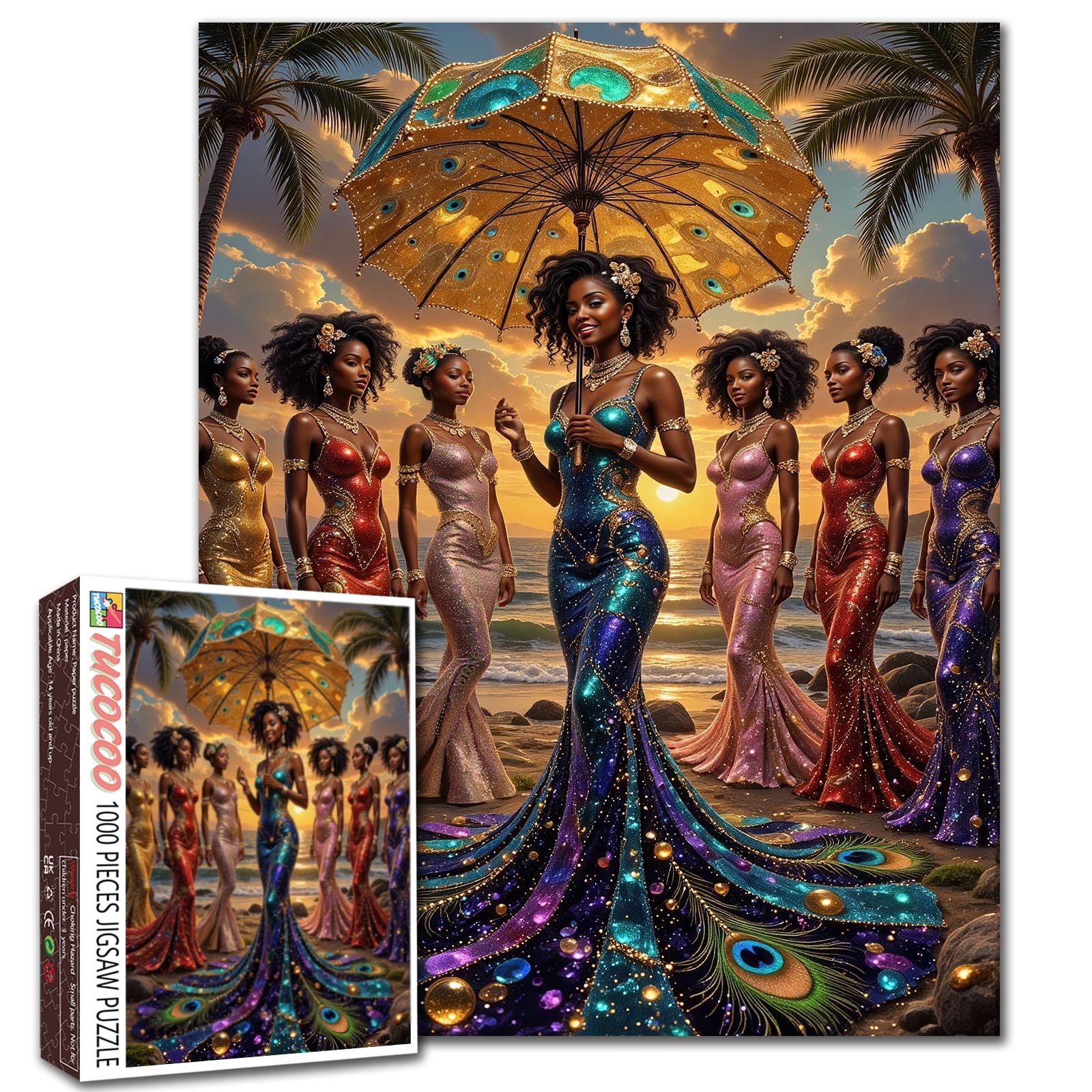 African American Woman 1000 Piece Jigsaw Puzzles for Adults African Lady Jigsaw Puzzle for Challenging Family Activity Game Africa Afro Black Girl Artwork Puzzle for Home Decor Gifts 20x27 Inches — image 1