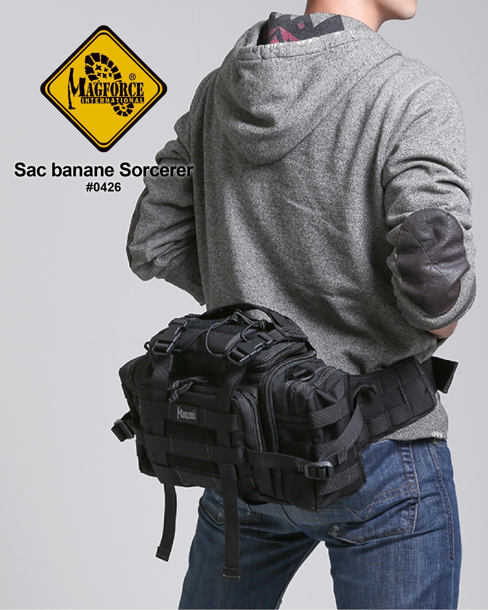 Magforce Sac Banane Tactique Sorcerer Waist Pack léger pour Voyage randonnée Nylon indéchirable Grande capacité Multi-Compartiments bandoulière zippée Kaki 1050D