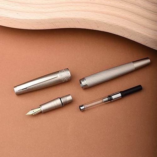 Miniatura 9 de Hongdian - Pluma estilográfica general de plata 6013, pluma de escritura de metal sólido con estuche de metal iridio dorado y plata extra fina