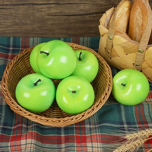 Miniatura 4 de Cllayees Manzanas artificiales de frutas falsas, juego de 6 manzanas artificiales realistas de frutas realistas para cocina, frutas falsas