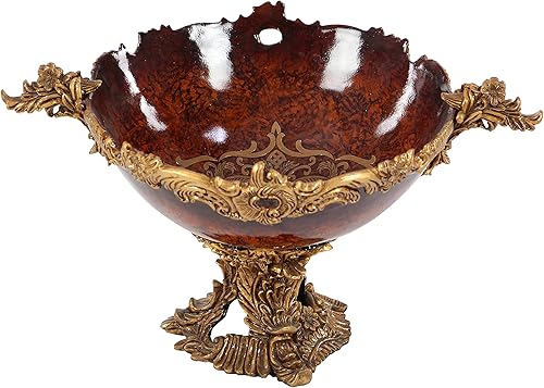 Miniatura 13 de Deco 79 Polystone - Cuenco decorativo decorativo de hojas de piedra intrincadamente tallada en arabesco, caja de recuerdo decorativa de 19 x 14 x 11