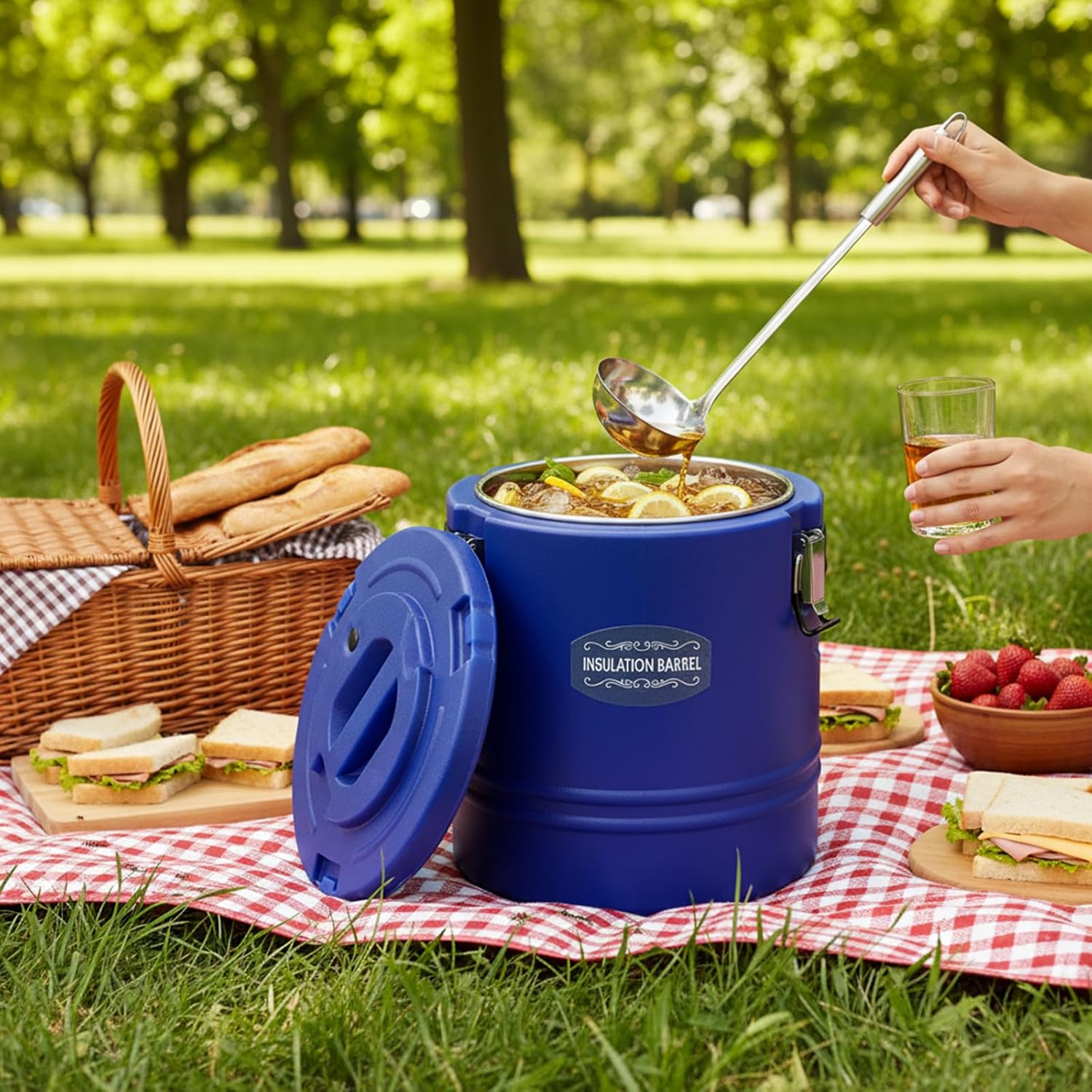 XIJIE- Large Capacity Insulated Beverage Bucket 15L - Leak-Proof Thermal Container with Lid/Handles, Wide Mouth for Easy Filling & Cleaning (Blue)