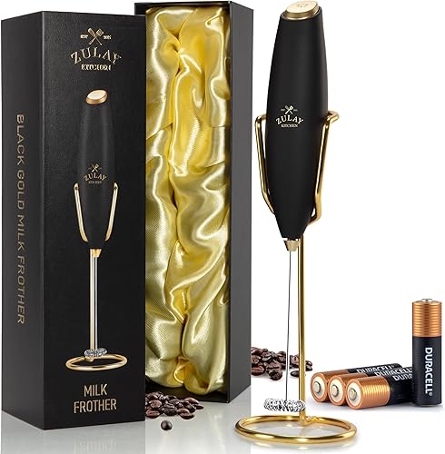 Miniatura 214 de Zulay - Potente espumador de leche con 4 pilas Duracell incluidas, manual, potente espumador de leche para capuchino, frappé, matcha y crema de