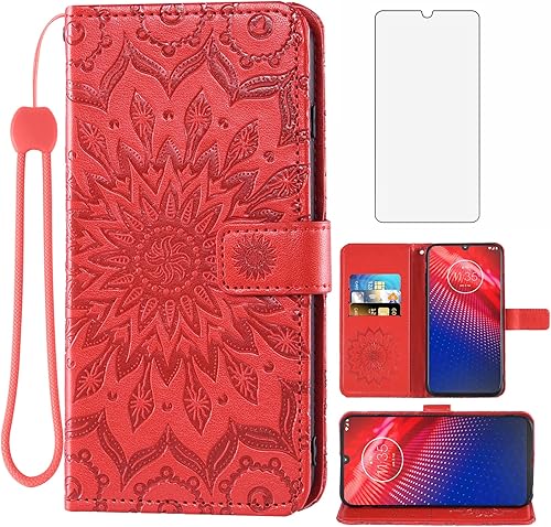 Funda de teléfono para Motorola Moto Z4 PlayMoto Z4 Carcasas de la cartera con vidrio templado protector de pantalla de cuero magnético Flip Cover