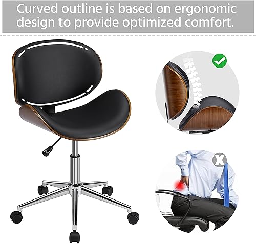 Miniatura 5 de Yaheetech Silla de escritorio ergonómica, silla de oficina sin brazos, asiento de madera curvada de mediados de siglo, silla de computadora,
