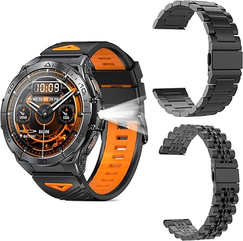 Relojes inteligentes militares para hombres con llamada Bluetooth, reloj inteligente AMOLED de 1.6 pulgadas impermeable con linterna, 116 modos
