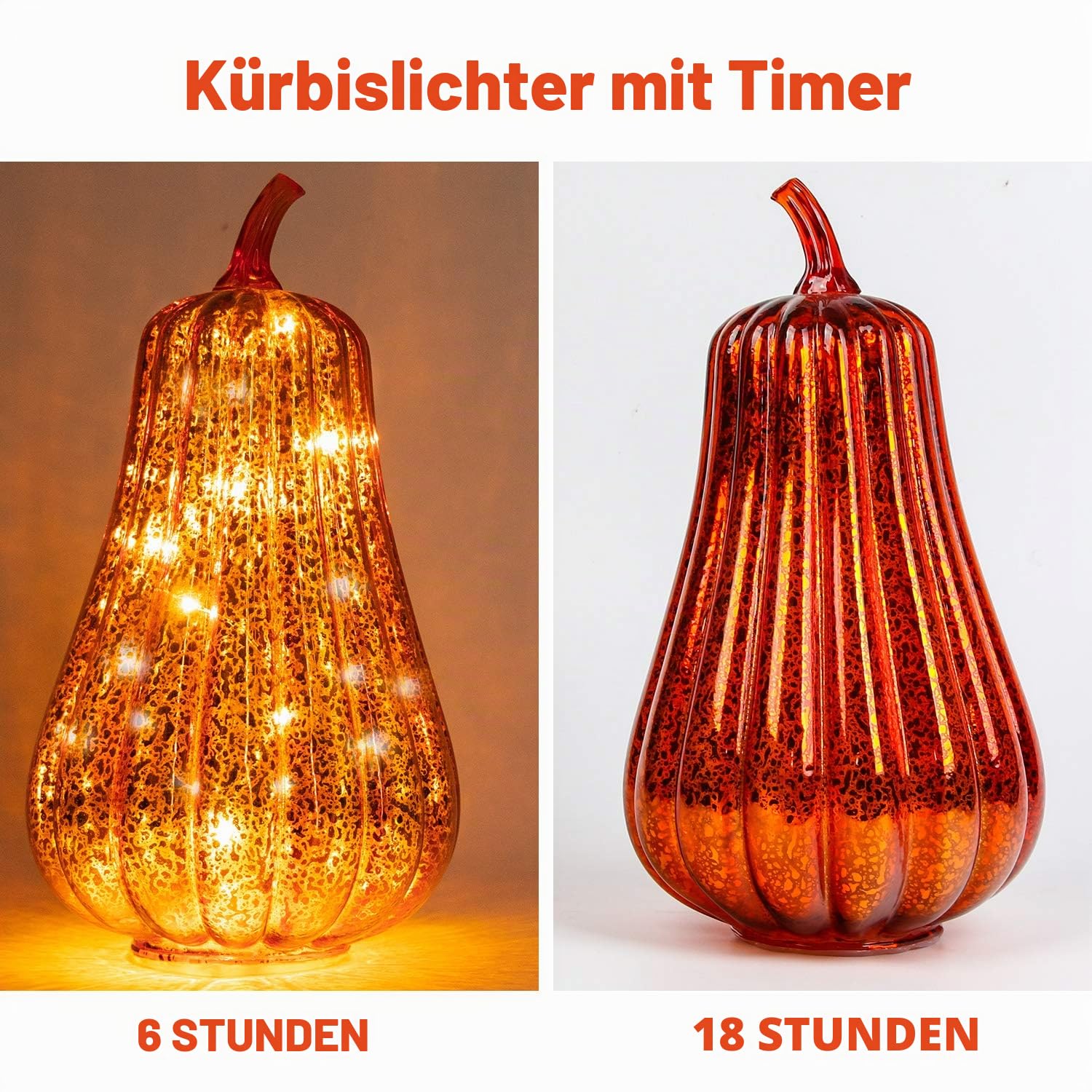 KI Store Glas Kürbis beleuchtet mit Timer Set of 3 LED Kürbis Figuren groß 27/21/15cm Nachtlicht Ornamente für Tafelaufsatz,Erntedankfest Halloween Herbst deko herbstdeko