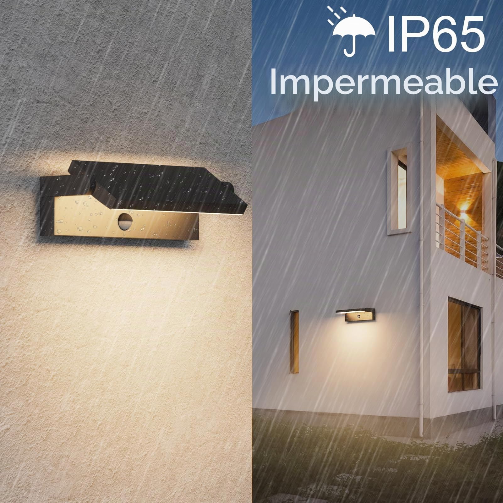Klighten 45W Apliques LED Exterior con Sensor de Movimiento, IP65 Luz Pared Exterior Interior Ajustable, Lámpara Pared Aluminio para Terraza Jardines Balcón, 3480LM, Blanco Calido 3000K, Negro