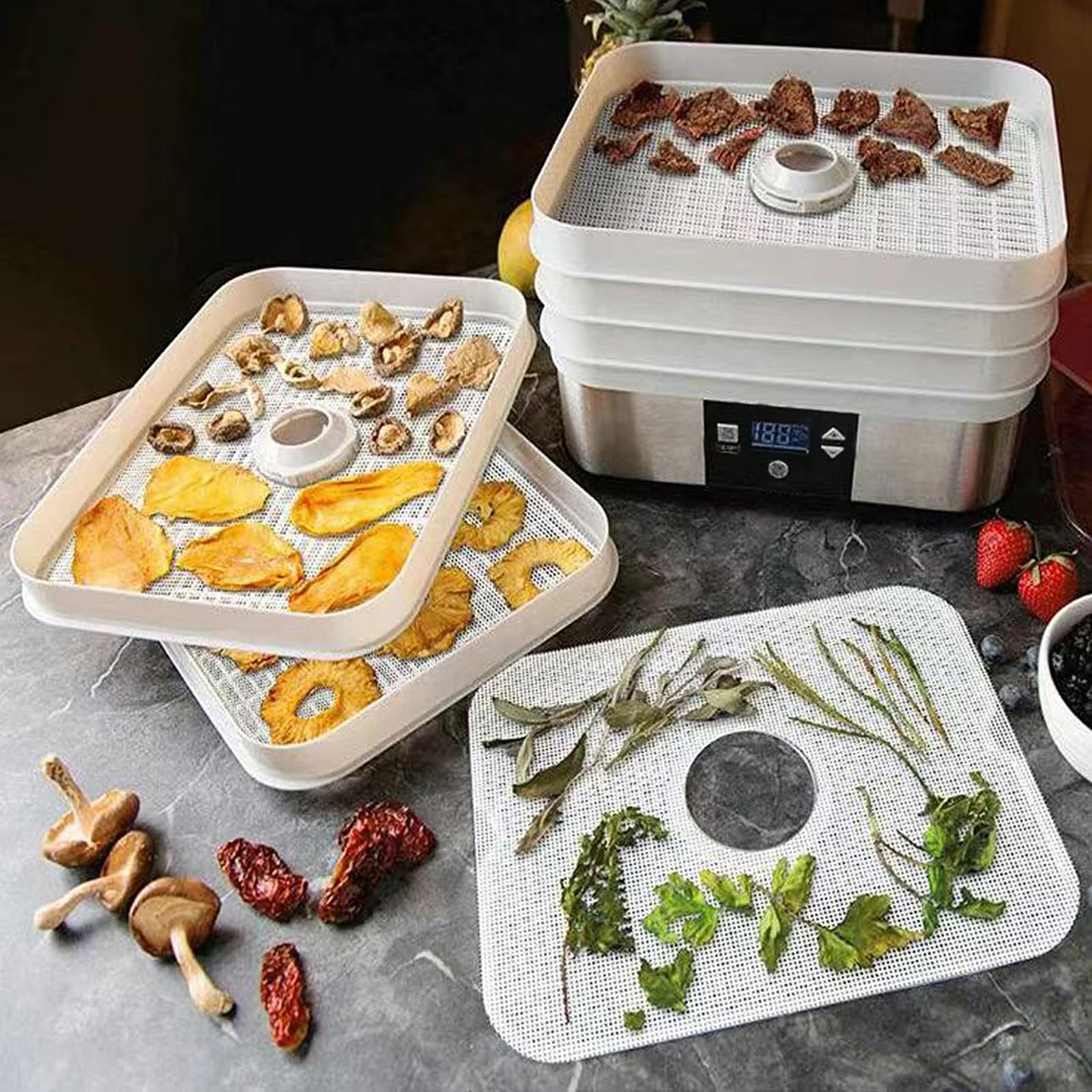 Lot De 12 Feuilles De Déshydratation En Silicone | 37x29 Cm | Antiadhésif, Réutilisable, Sans BPA | Pour Fruits, Légumes, Viande - 9