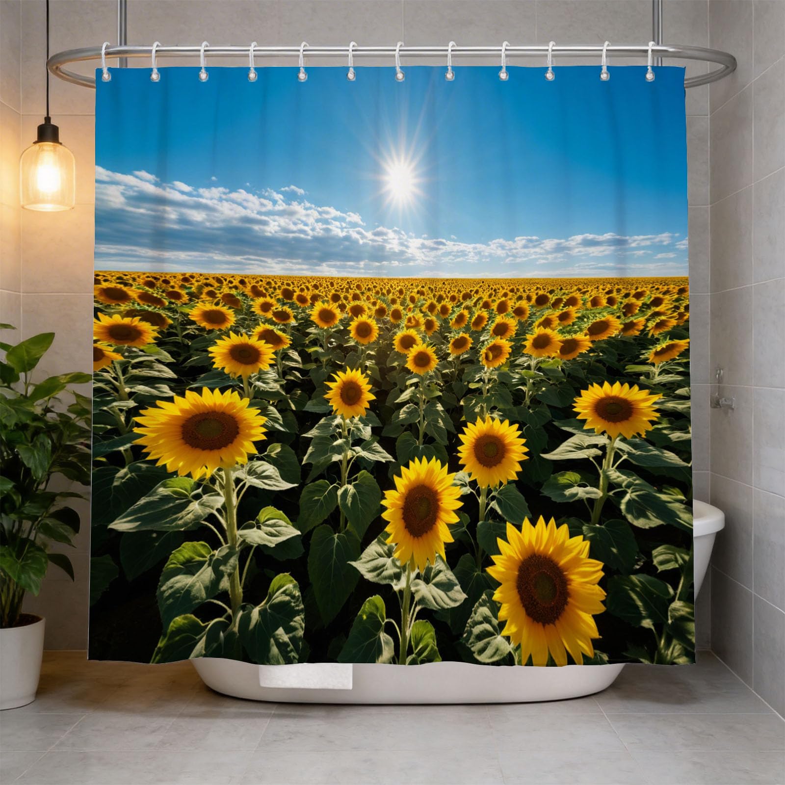 Hongduo 3D Sunflowers Shower Curtain for Stalls Bathtubs Farm Bathroom Decor Shower Curtain Set Polyester Fabric Waterproof 200x200cm/79X79 Inch with Hooks