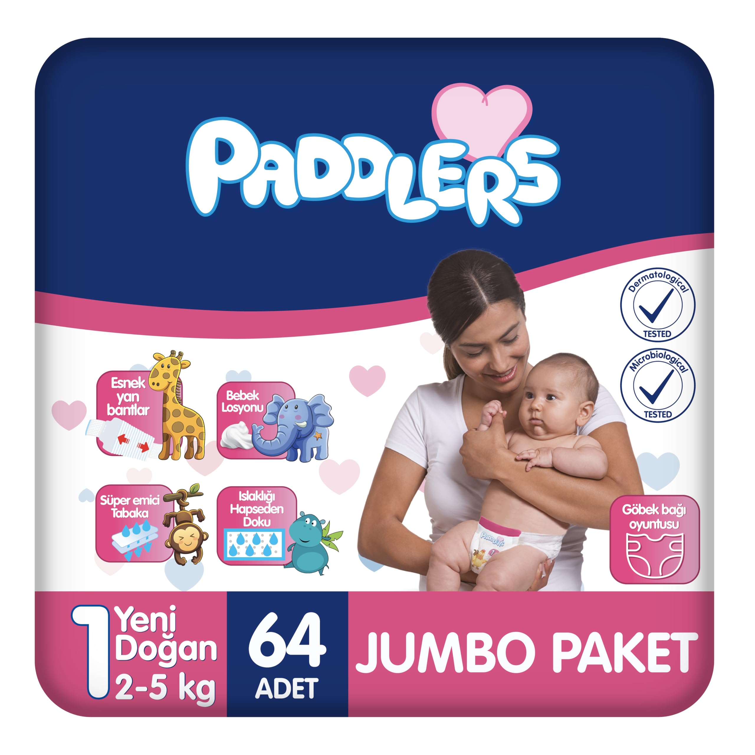 Paddlers Yenidoğan Bebek Bezi 1 Numara (2-5 Kg) 64 Adet – Jumbo Paket