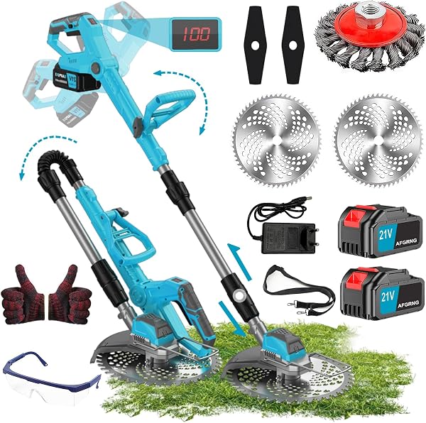 Débroussailleuse sans fil AFGRNG 21V, moteur 1 300 W, 20 000 tr/min, 3-en-1 avec brosse de désherbage, 2 batteries 4,0 Ah, bleu