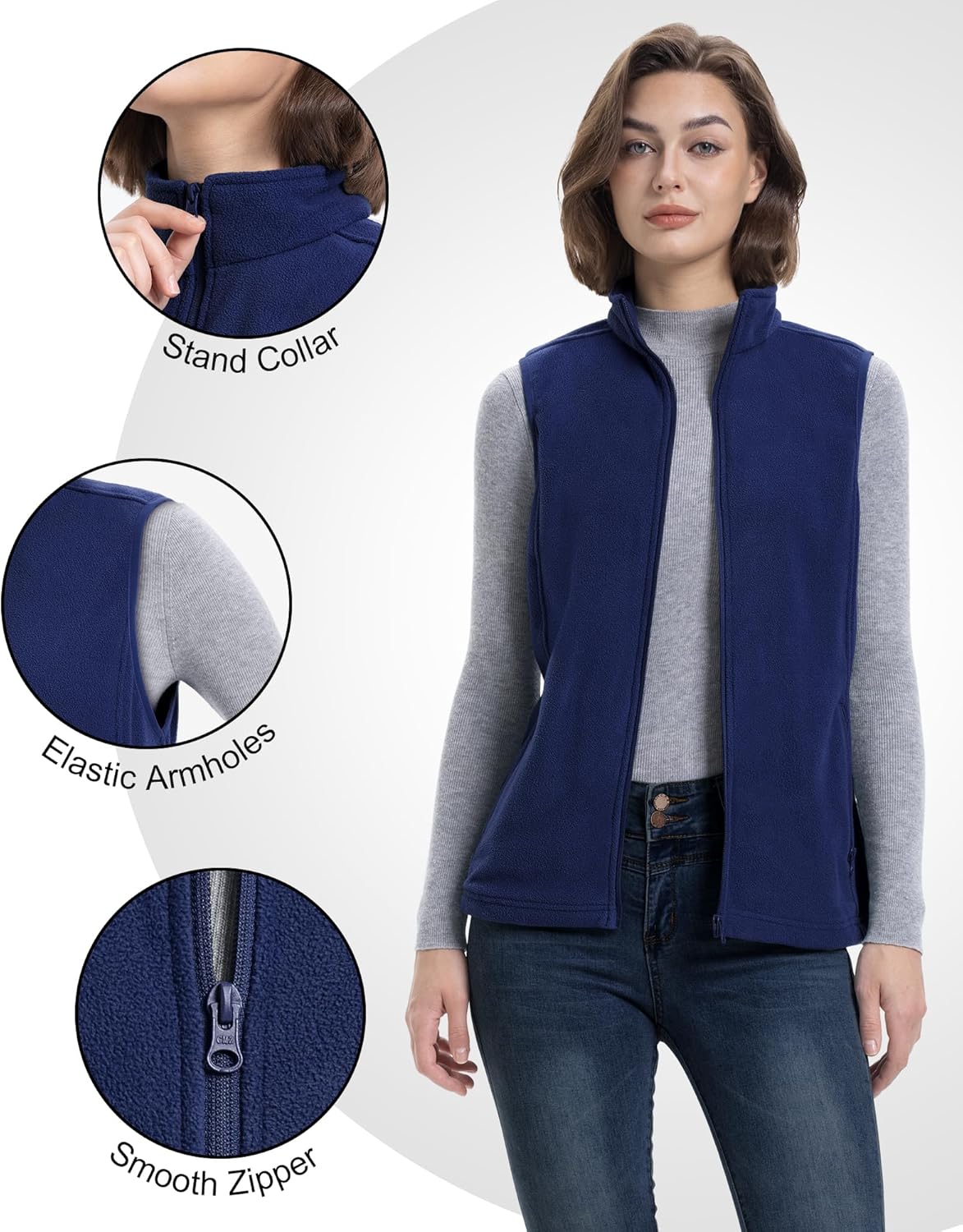 33,000ft Women's Fleece Vest, Lightweight Warm Polar Soft Vests Outerwear with Zip Up Pockets, Sleeveless Jacket for Winter - Image 4