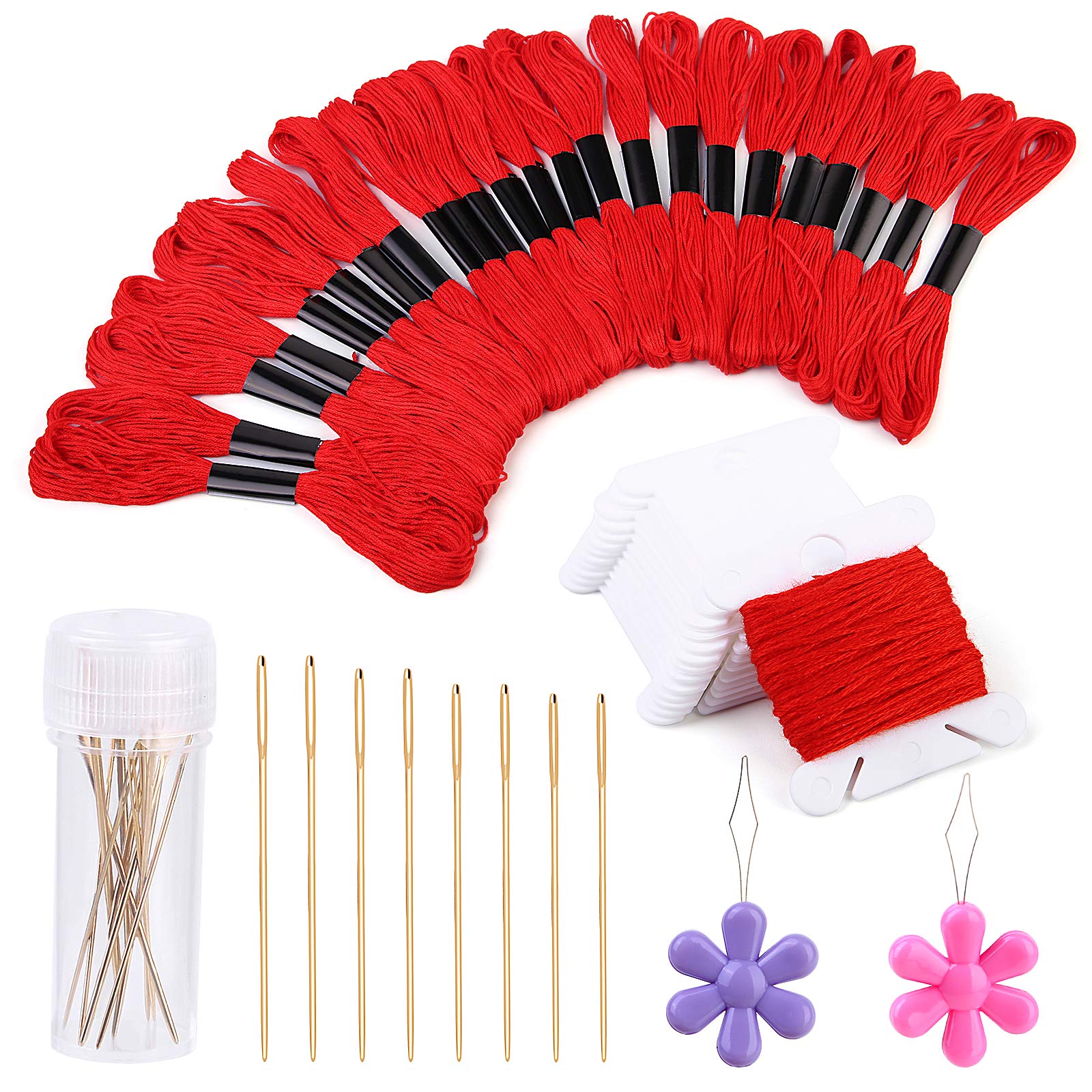 24 Skeins Red Embroidery Floss, Red Embroidery Cross Floss, Embroidery Thread Floss Set Including Plastic Floss Bobbins for Embroidery and Sewing