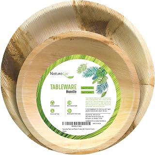 Naturelia Areca Palm Leaf Plates Round Combo (48, 10 inch & 7 inch)| Elegant, 100% Biodegradable, Natural & Eco Friendly| Wedding, Party, Picnic & Event Plates