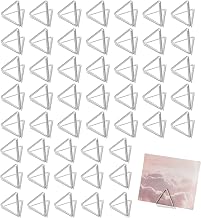 Pack of 50 Mini Cute Triangular Card Holders Table Number Holders Photo Menu Card Holders for Wedding, Birthday Party, Table Card Holders (Silver)