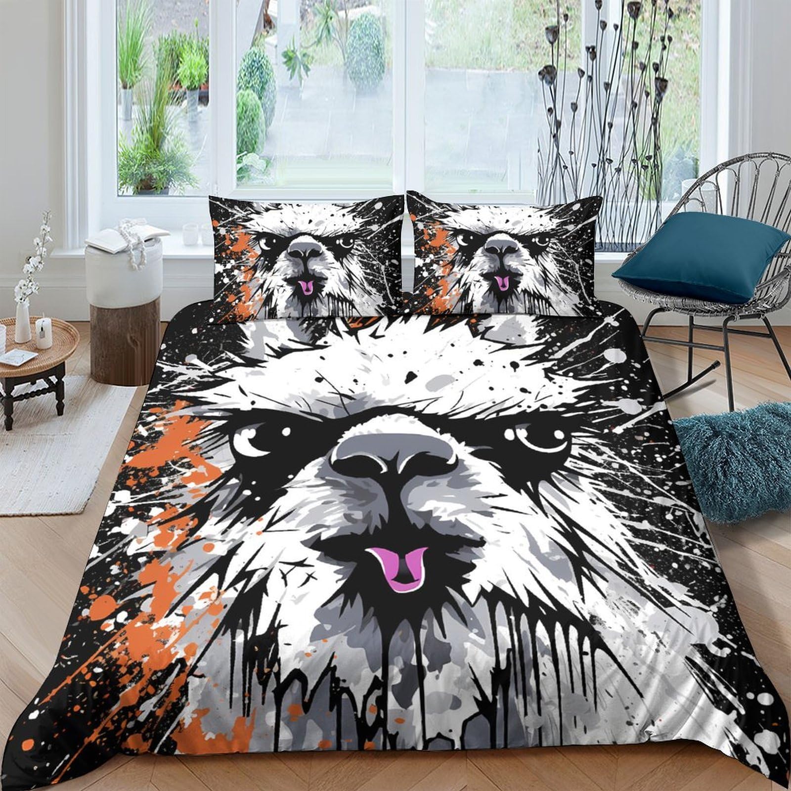 Ctjqhvkz Style-10 3D Printed Dog Face Fitted Sheet Microfiber Soft Black White Orange Graffiti Bed Cover For Bedroom Dorm Mattress Decor Single（135X200cm）
