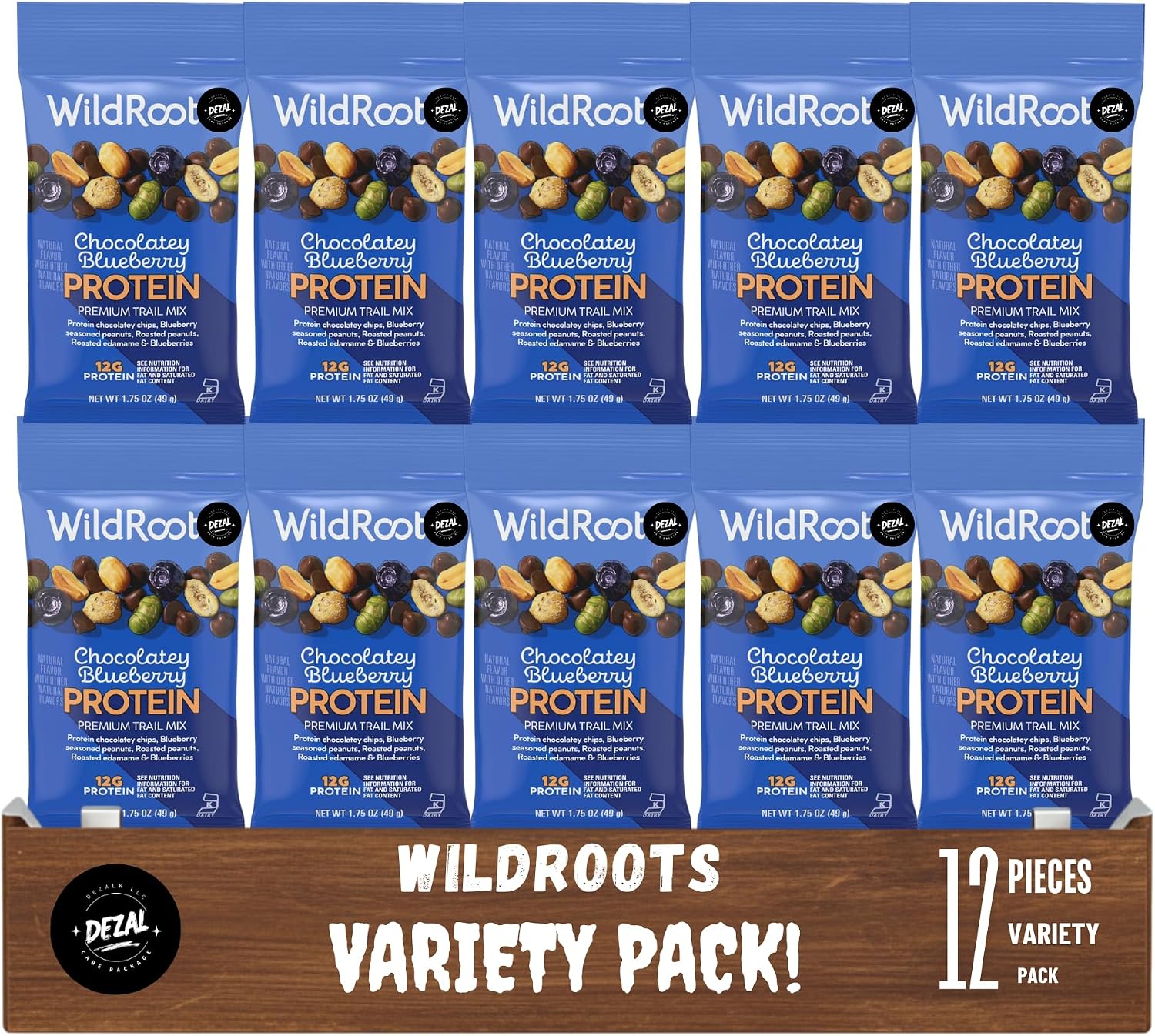 WildRoots Chocolatey Blueberry Protein Trail Mix, Single Serve, 1.75 oz, 12 Pack