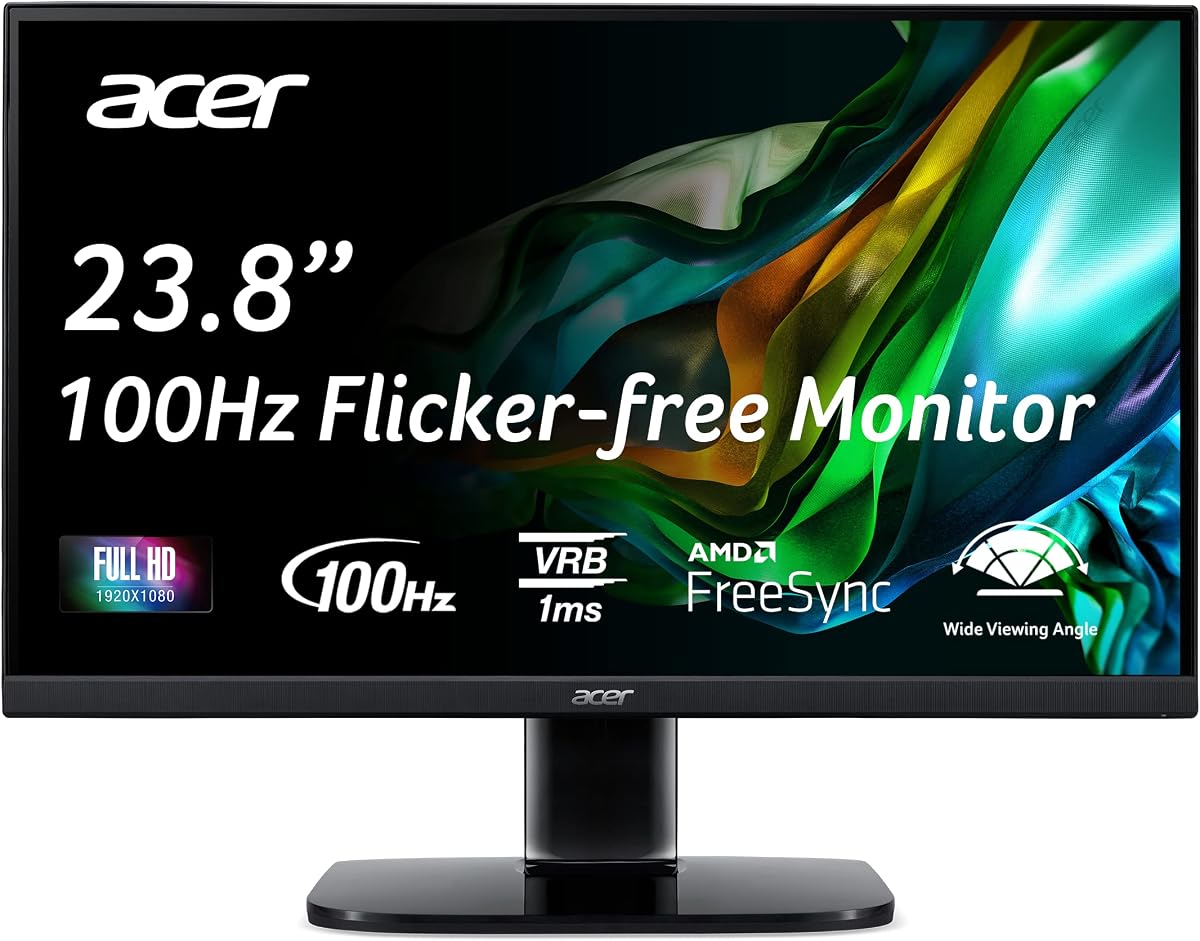 KC242Y Hbi Monitor de oficina para juegos de marco cero Full HD (1920 x 1080) de 23,8" | Tecnología AMD FreeSync | 100 Hz | 1 ms (VRB) | Luz azul baja | Inclinación | Puertos HDMI y VGA