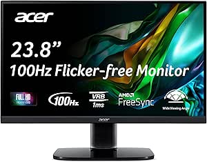 Acer KC242Y Hbi 23.8" Full HD (1920 x 1080) Zero-Frame Gaming Office Monitor | AMD FreeSync Technology | 100Hz | 1ms (VRB) | Low Blue Light | Tilt | HDMI &amp; VGA Ports,Black