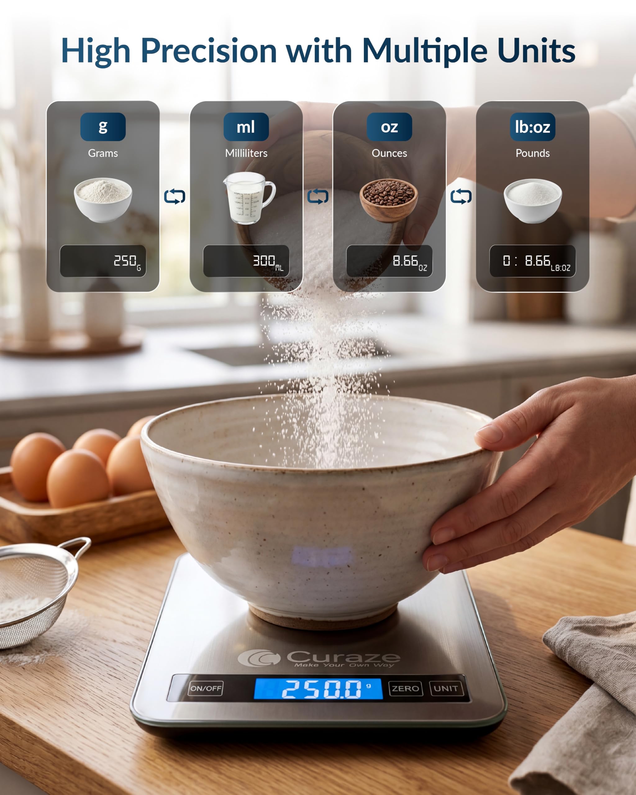 Curaze Digital Food Weight Machine For Kitchen up to 10 kg Capacity -Accurate Kitchen Weighing Scale For Home Baking, Cooking & Fitness with Touch Button Tare Function, Ideal For Food Measuring