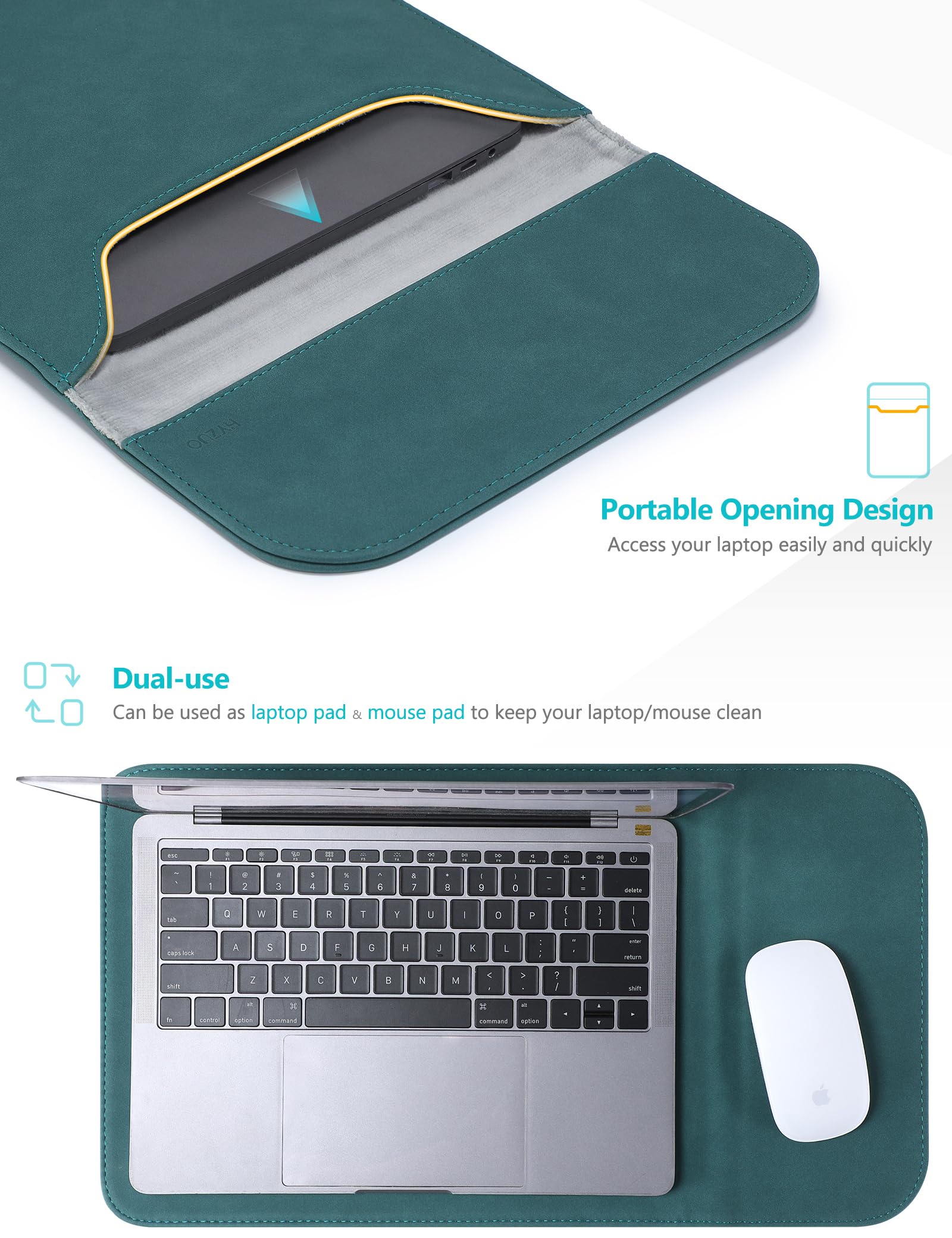 HYZUO 13 Pulgadas Funda Portátil Bolsa para MacBook Pro 13 M2 M1 2026-2016, 13" MacBook Neo 2026, MacBook Air 13 M5 M4 M3 M2 M1 A3449 2026-2018, 13" iPad Pro/Air, Surface Pro, XPS 13, Verde Oscuro