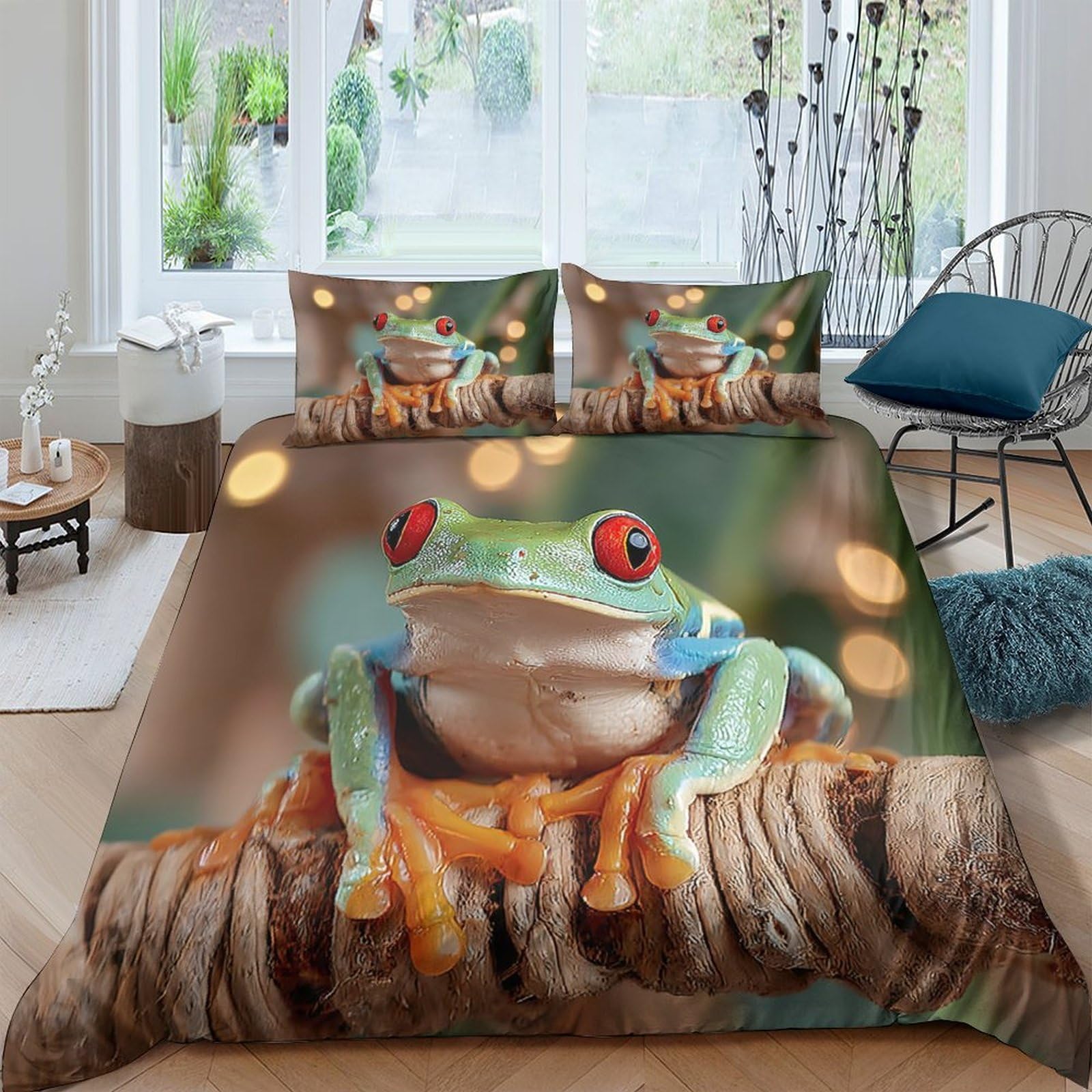 Ctjqhvkz Style-2 3D Printed Red Eyed Tree Frog Fitted Sheet Microfiber Soft Waterproof Jungle Branch Mattress Cover For Bedroom Dorm Home Decor Single（135X200cm）