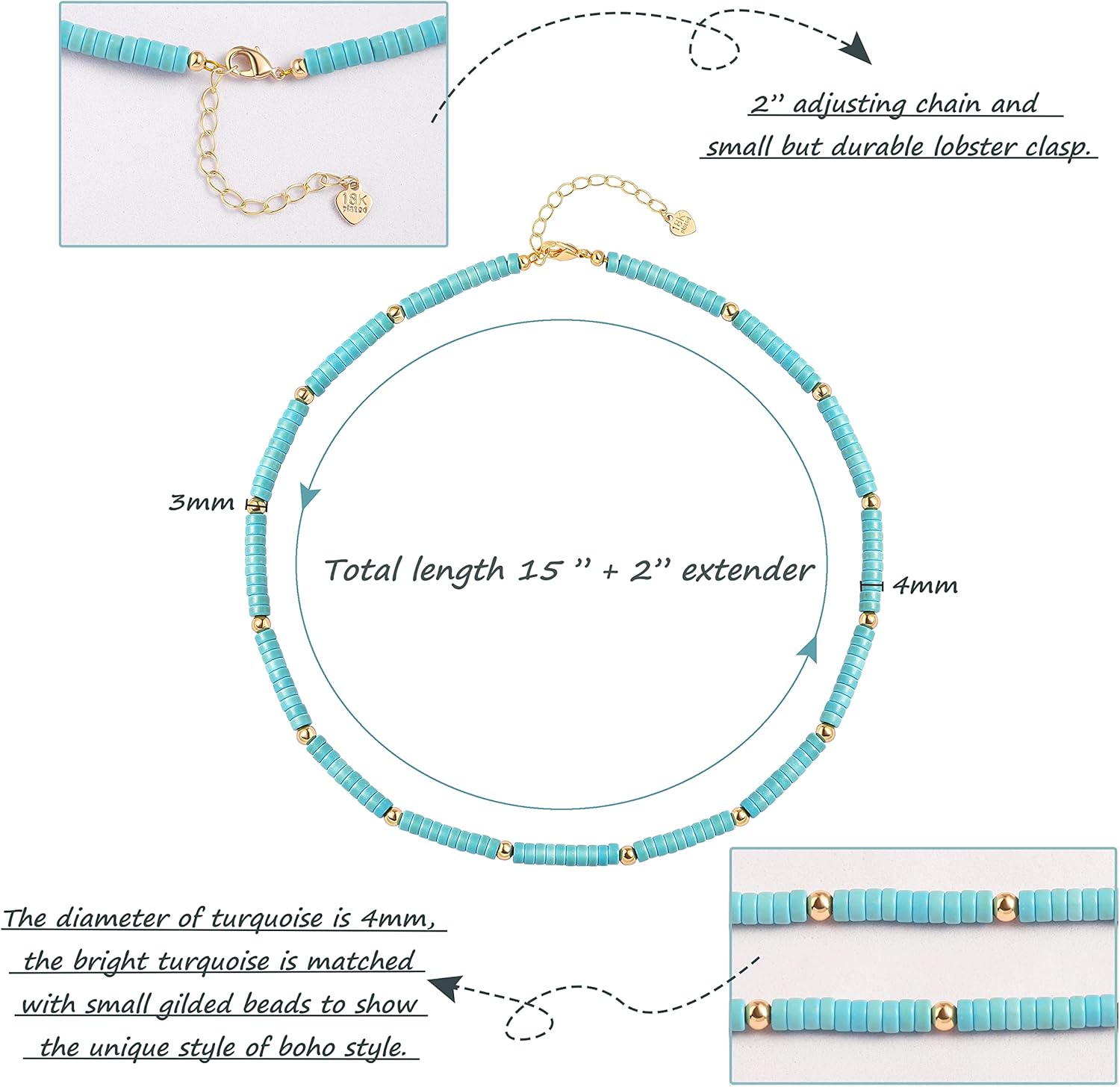 CANEVINKA Bohemian Beaded Choker Necklace 18K Gold Plated Bead Pendant Necklace Vintage Handmade Jewelry for Women - Image 4