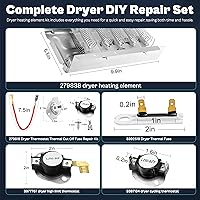 Vista 8 de Elemento calefactor compatible con secadora Roper Whirlpool RED4516FW0-279838 W10724237 2406028 Elemento calefactor compatible con secadora Roper