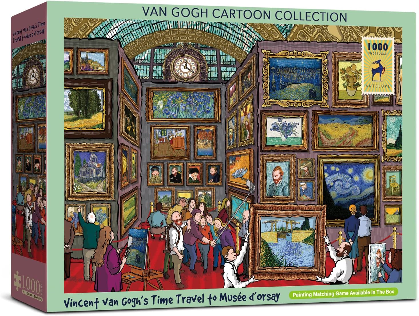Antelope Puzzle Mat for 1000 1500 500 Piece Puzzles, Jigsaw Puzzle Mat Roll Up, 45.6 x 26 inch (116 × 66 cm) Bundle with 1000 Piece Puzzle for Adults, ' Van Gogh's Time Travel to Muse Da Orsay'