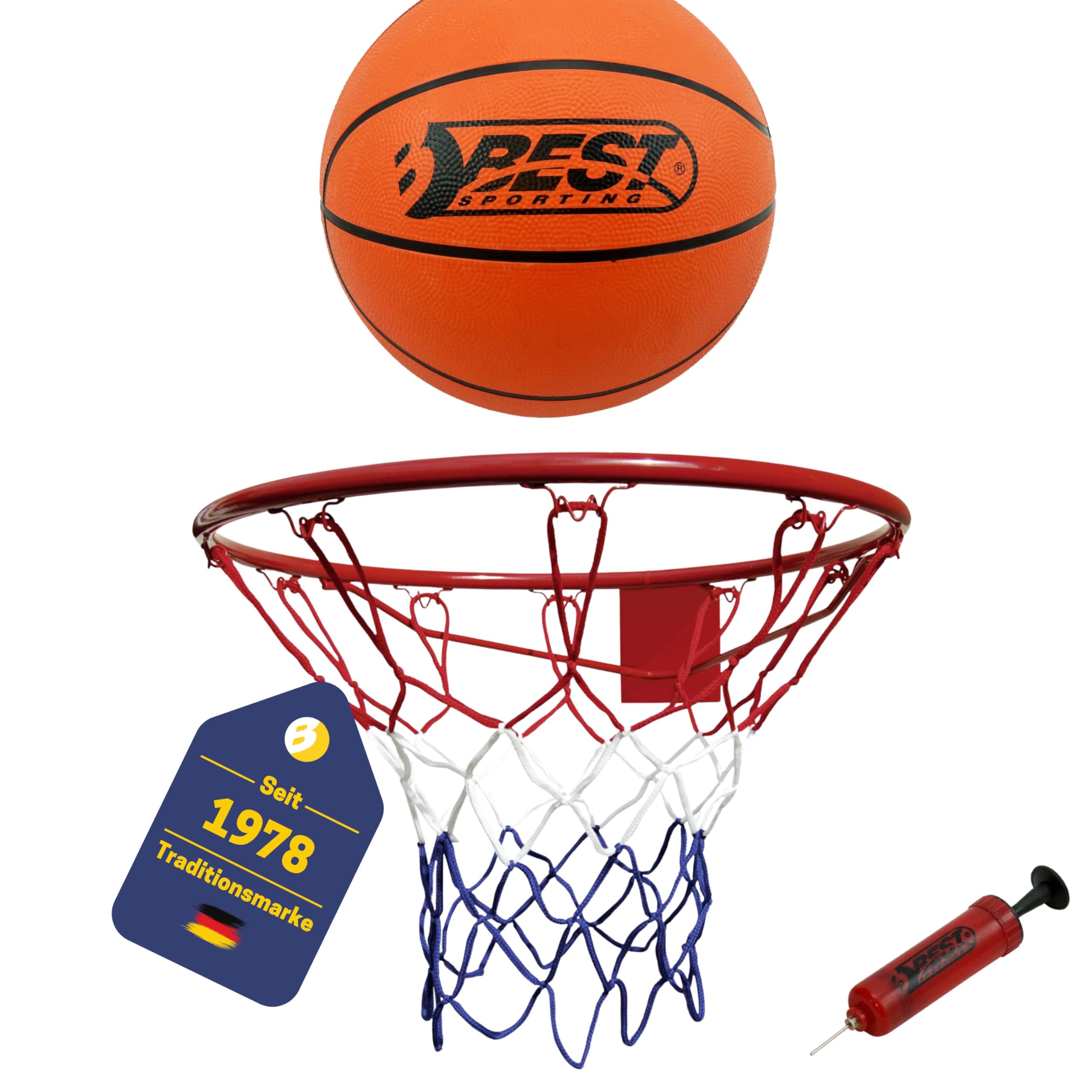 BEST SPORTING Basketballkorb Outdoor Wandmontage Ø 45 cm – Stabiler Stahlkorb mit Netz – Optional mit Ball & Pumpe – Für Kinder & Erwachsene – Basketball Korb für Garten & Hof