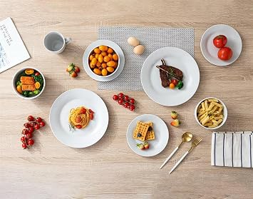 simpa Timeless 24PC Plain White Porcelain Dinner Set: 6 Dinner Plates, 6 Side Plates, 6 Bowls & 6 Mugs. Dishwasher & Microwave Safe.