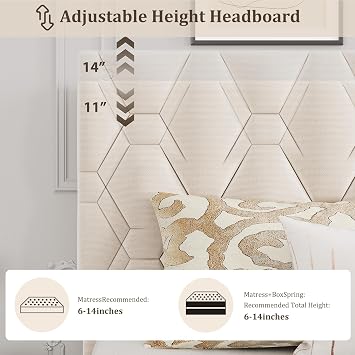 Double Size Bed Frame 135x190cm, Upholstered Tufted Adjustable Headboard