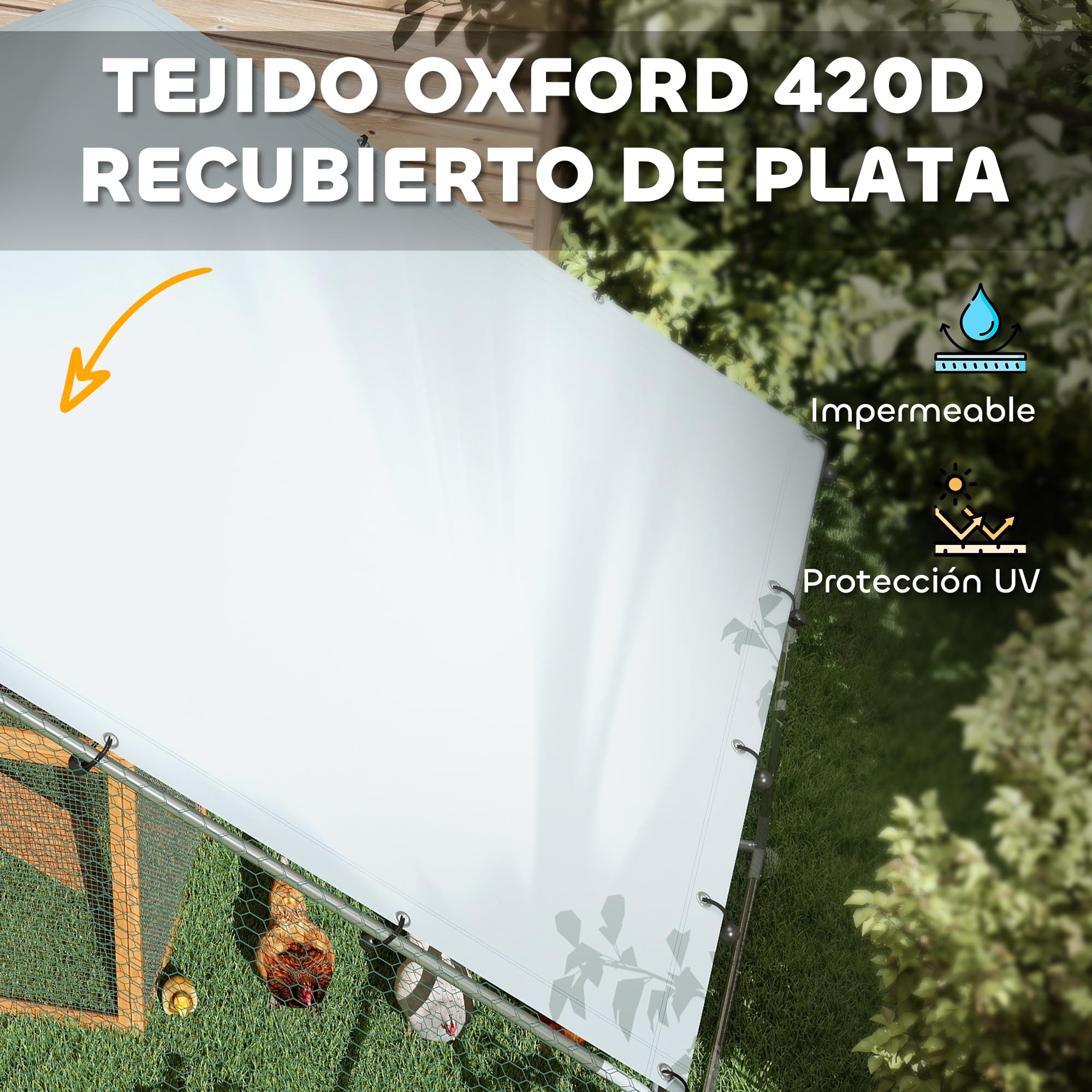 PawHut Gallinero Exterior Grande 3x3,4x1,9 m Acero Galvanizado Puerta Doble Cierre Cubierta Tela Oxford Anti-UV Impermeable para 10-15 Gallinas