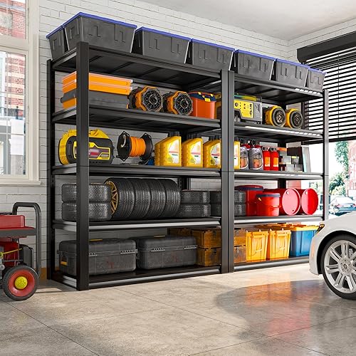Miniatura 2 de REIBII Estantería de metal para garaje estantes de almacenamiento de garaje resistentes estantes de almacenamiento grandes y anchos ajustables de 5