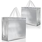 Nush Nush Silver Gift Bags Large Size - Set of 15 Reusable Silver Gift Bags With White Handles - Perfect Goodie Bag for Christmas Gifts, Birthday Party Favors, Wedding Gifts, Events -13Wx5Dx11H