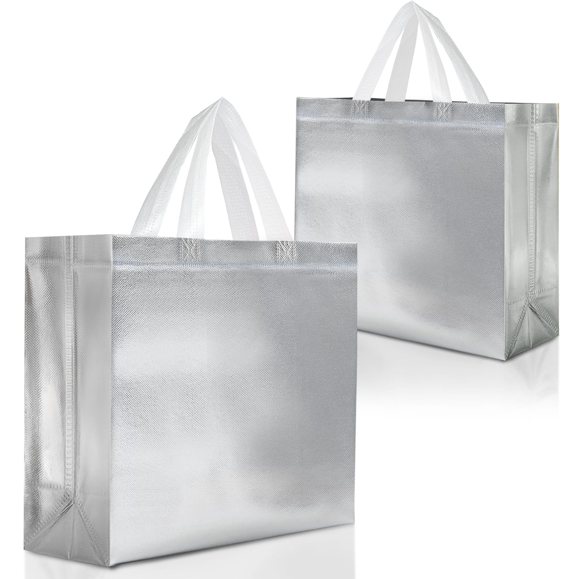 Nush Nush Silver Gift Bags Large Size – Set of 15 Reusable Silver Gift Bags With White Handles - Perfect Goodie Bag for Christmas Gifts, Birthday