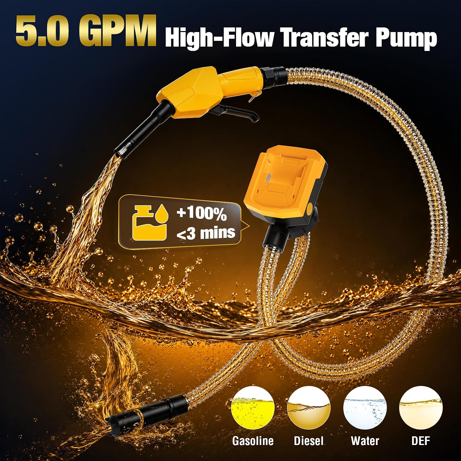 5GPM Cordless Fuel Transfer Pump, Auto-Stop & Hand Trigger Nozzle